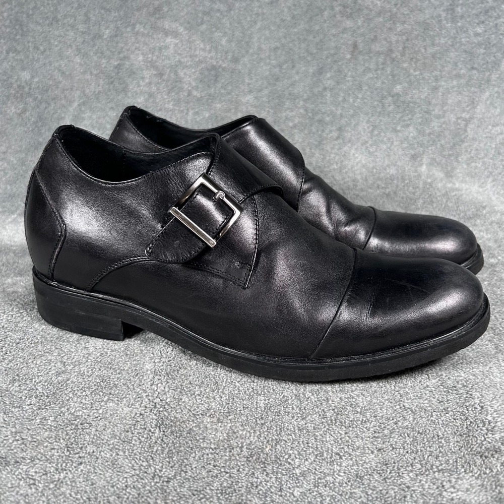 Calto Monk Strap Dress Shoes Black Leather Cap Toe Height Increase Mens 8